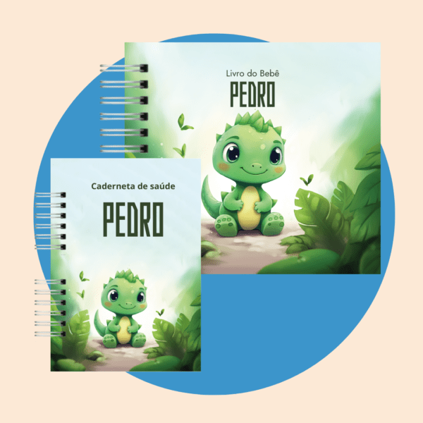 Combo Livro do Bebê e Caderneta de Saúde Dino Menino